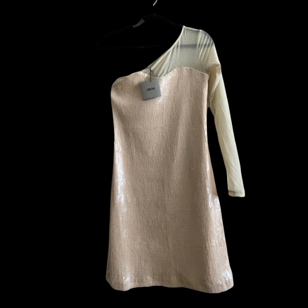 ASOS Nude Blush Illusion Effect Assymetric One Shoulder Sequin Dress